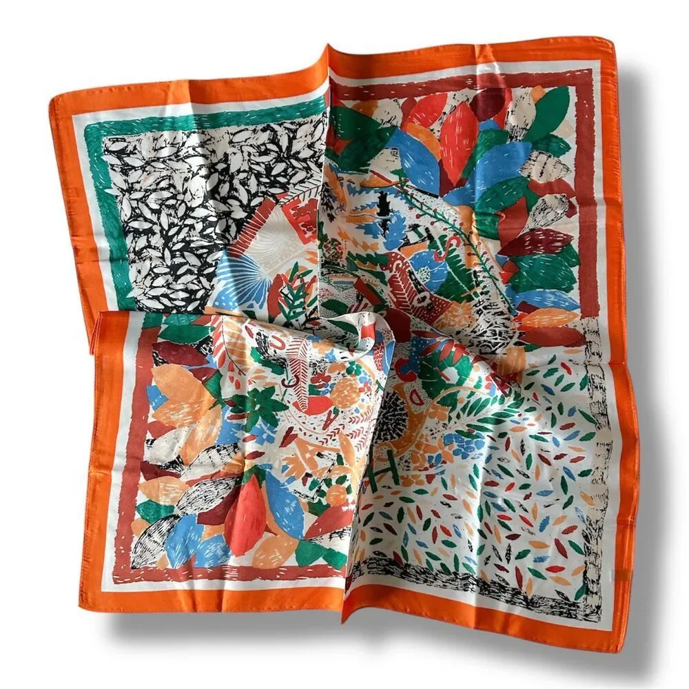 Orange Edges Multicolor Square Scarf 27” X 27” Scarve Unisex Elegant Fashion